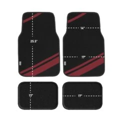 Non-Slip Carpet Floor Mats With Faux Leather Stripes - Full Set Burgundy(Non Slip Carpet Floor Mats With Faux Leather Stripes Full Set Burgundy) -FH Group f14501burgundy dimensions e1592592568875