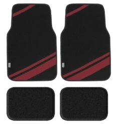 Non-Slip Carpet Floor Mats With Faux Leather Stripes - Full Set Burgundy(Non Slip Carpet Floor Mats With Faux Leather Stripes Full Set Burgundy)