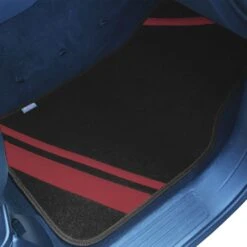 Non-Slip Carpet Floor Mats With Faux Leather Stripes - Full Set Burgundy(Non Slip Carpet Floor Mats With Faux Leather Stripes Full Set Burgundy) -FH Group f14501burgundy passenger e1592591674418