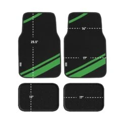 Non-Slip Carpet Floor Mats With Faux Leather Stripes - Full Set Green(Non Slip Carpet Floor Mats With Faux Leather Stripes Full Set Green) -FH Group f14501green dimensions e1592591919696