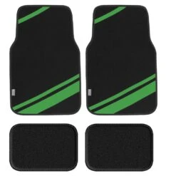 Non-Slip Carpet Floor Mats With Faux Leather Stripes - Full Set Green(Non Slip Carpet Floor Mats With Faux Leather Stripes Full Set Green)