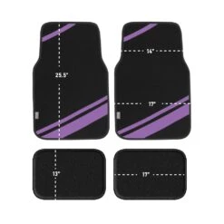 Non-Slip Carpet Floor Mats With Faux Leather Stripes - Full Set Purple(Non Slip Carpet Floor Mats With Faux Leather Stripes Full Set Purple) -FH Group f14501purple dimensions e1592592451984