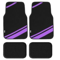 Non-Slip Carpet Floor Mats With Faux Leather Stripes - Full Set Purple(Non Slip Carpet Floor Mats With Faux Leather Stripes Full Set Purple)