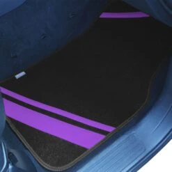 Non-Slip Carpet Floor Mats With Faux Leather Stripes - Full Set Purple(Non Slip Carpet Floor Mats With Faux Leather Stripes Full Set Purple) -FH Group f14501purple passenger e1592592534353
