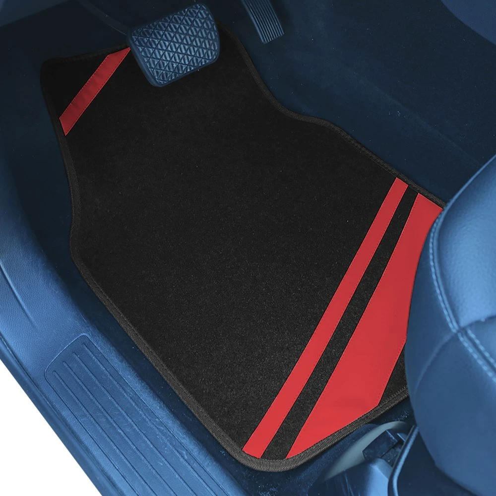 Non-Slip Carpet Floor Mats With Faux Leather Stripes - Full Set Red(Non Slip Carpet Floor Mats With Faux Leather Stripes Full Set Red) 3 Non-Slip Carpet Floor Mats With Faux Leather Stripes - Full Set Red(Non Slip Carpet Floor Mats With Faux Leather Stripes Full Set Red) - Image 3