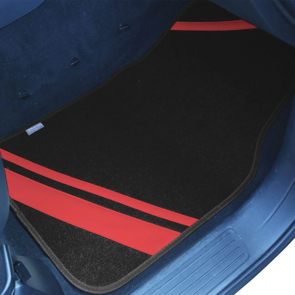 Non-Slip Carpet Floor Mats With Faux Leather Stripes - Full Set Red(Non Slip Carpet Floor Mats With Faux Leather Stripes Full Set Red) 2 Non-Slip Carpet Floor Mats With Faux Leather Stripes - Full Set Red(Non Slip Carpet Floor Mats With Faux Leather Stripes Full Set Red) - Image 2
