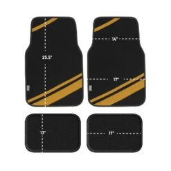 Non-Slip Carpet Floor Mats With Faux Leather Stripes - Full Set Yellow(Non Slip Carpet Floor Mats With Faux Leather Stripes Full Set Yellow) -FH Group f14501yellow dimensions e1592592238425