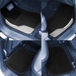 Color-Block Carpet Liners Non-Slip Car Floor Mats With Faux Leather Accents - Full Set Gray(Color Block Carpet Liners Non Slip Car Floor Mats With Faux Leather Accents Full Set Gray) -FH Group f14502 4sets e1595863166135