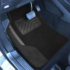 Color-Block Carpet Liners Non-Slip Car Floor Mats With Faux Leather Accents - Full Set Black(Color Block Carpet Liners Non Slip Car Floor Mats With Faux Leather Accents Full Set Black) -FH Group f14502 black v2 e1595865212973