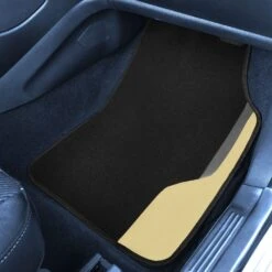 Color-Block Carpet Liners Non-Slip Car Floor Mats With Faux Leather Accents - Full Set Beige(Color Block Carpet Liners Non Slip Car Floor Mats With Faux Leather Accents Full Set Beige) -FH Group f14502beige interior passenger v2 e1595864753386