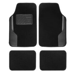 Color-Block Carpet Liners Non-Slip Car Floor Mats With Faux Leather Accents - Full Set Black(Color Block Carpet Liners Non Slip Car Floor Mats With Faux Leather Accents Full Set Black)