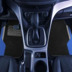 Color-Block Carpet Liners Non-Slip Car Floor Mats With Faux Leather Accents - Full Set Blue(Color Block Carpet Liners Non Slip Car Floor Mats With Faux Leather Accents Full Set Blue) -FH Group f14502blue birds view e1595865243956
