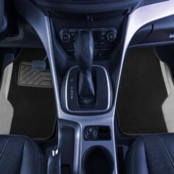 Color-Block Carpet Liners Non-Slip Car Floor Mats With Faux Leather Accents - Full Set Gray(Color Block Carpet Liners Non Slip Car Floor Mats With Faux Leather Accents Full Set Gray) -FH Group f14502gray birds view e1595865274225