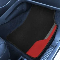 Color-Block Carpet Liners Non-Slip Car Floor Mats With Faux Leather Accents - Full Set Red(Color Block Carpet Liners Non Slip Car Floor Mats With Faux Leather Accents Full Set Red) -FH Group f14502red interior passenger v2 e1595863118349