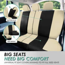 Light & Breezy Flat Cloth Seat Covers - Full Set Beige / Black(Light Amp Breezy Flat Cloth Seat Covers Full Set Beige Black) -FH Group fb030 beige 4 3bd565d8 95bf 4e0d b3b8 48bfe91469c0 2