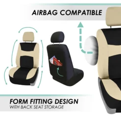 Light & Breezy Flat Cloth Seat Covers - Front Set Beige / Black(Light Amp Breezy Flat Cloth Seat Covers Front Set Beige Black) -FH Group fb030 beige 5 98020515 9370 46fa 9ccf 50055771018c 1