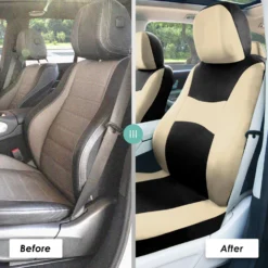Light & Breezy Flat Cloth Seat Covers - Front Set Beige / Black(Light Amp Breezy Flat Cloth Seat Covers Front Set Beige Black) -FH Group fb030 beige 6 bb6ab647 6df2 4542 b93f 7d803f7a6b0a 1
