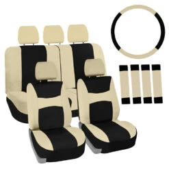 Light & Breezy Flat Cloth Seat Covers - Combo Set Beige / Black(Light Amp Breezy Flat Cloth Seat Covers Combo Set Beige Black)