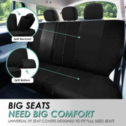 Light & Breezy Flat Cloth Seat Covers - Combo Set Black(Light Amp Breezy Flat Cloth Seat Covers Combo Set Black) -FH Group fb030 black 4 fa1e379a 8772 42a0 bb6d 5c8534355585