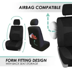 Light & Breezy Flat Cloth Seat Covers - Combo Set Black(Light Amp Breezy Flat Cloth Seat Covers Combo Set Black) -FH Group fb030 black 5 485ec98c 00f5 4457 b8a6 deb9777cab5b