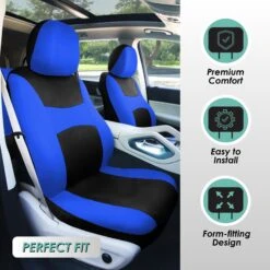 Light & Breezy Flat Cloth Seat Covers - Full Set Blue / Black(Light Amp Breezy Flat Cloth Seat Covers Full Set Blue Black) -FH Group fb030 blue 2 65e24d3b 8805 4094 8ad4 3e482d16fda5
