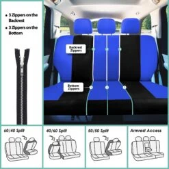 Light & Breezy Flat Cloth Seat Covers - Full Set Blue / Black(Light Amp Breezy Flat Cloth Seat Covers Full Set Blue Black) -FH Group fb030 blue 7 ffe4032c 7009 40fb 9b04 7cc1dfaa014f