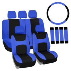 Light & Breezy Flat Cloth Seat Covers - Combo Set Blue / Black(Light Amp Breezy Flat Cloth Seat Covers Combo Set Blue Black)