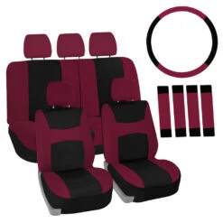 Light & Breezy Flat Cloth Seat Covers - Combo Set Burgundy(Light Amp Breezy Flat Cloth Seat Covers Combo Set Burgundy)