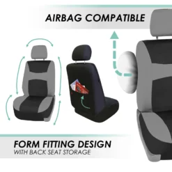 Light & Breezy Flat Cloth Seat Covers - Combo Set Gray / Black(Light Amp Breezy Flat Cloth Seat Covers Combo Set Gray Black) -FH Group fb030 gray 5 953bc1c0 e081 4bd1 a465 51e20d863ab8