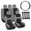 Light & Breezy Flat Cloth Seat Covers - Combo Set Gray / Black(Light Amp Breezy Flat Cloth Seat Covers Combo Set Gray Black)