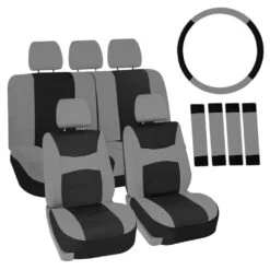Light & Breezy Flat Cloth Seat Covers - Combo Set Gray / Black(Light Amp Breezy Flat Cloth Seat Covers Combo Set Gray Black)