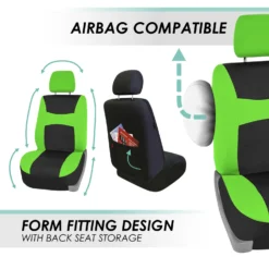 Light & Breezy Flat Cloth Seat Covers - Front Set Green(Light Amp Breezy Flat Cloth Seat Covers Front Set Green) -FH Group fb030 green 5 2