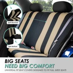 Striking Striped Seat Covers - Full Set Beige(Striking Striped Seat Covers Full Set Beige) -FH Group fb036 beige 4