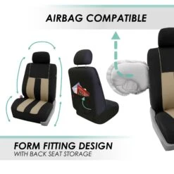 Striking Striped Seat Covers - Full Set Beige(Striking Striped Seat Covers Full Set Beige) -FH Group fb036 beige 5