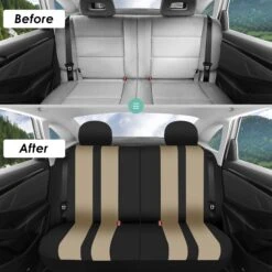Striking Striped Seat Covers - Full Set Beige(Striking Striped Seat Covers Full Set Beige) -FH Group fb036 beige 6