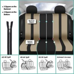 Striking Striped Seat Covers - Full Set Beige(Striking Striped Seat Covers Full Set Beige) -FH Group fb036 beige 7