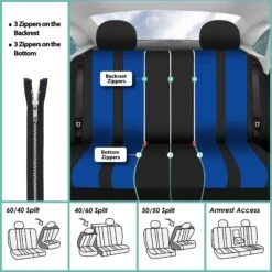 Striking Striped Seat Covers - Full Set Blue(Striking Striped Seat Covers Full Set Blue) -FH Group fb036 blue 7