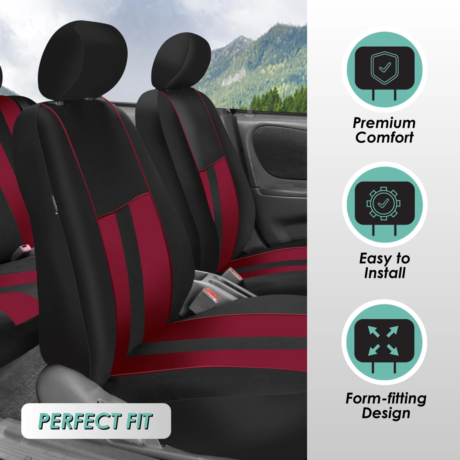 Striking Striped Seat Covers - Front Set Burgundy(Striking Striped Seat Covers Front Set Burgundy) 2 Striking Striped Seat Covers - Front Set Burgundy(Striking Striped Seat Covers Front Set Burgundy) - Image 2
