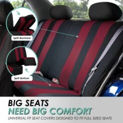 Striking Striped Seat Covers - Full Set Burgundy(Striking Striped Seat Covers Full Set Burgundy) -FH Group fb036 burgundy 4
