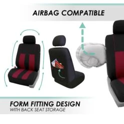 Striking Striped Seat Covers - Front Set Burgundy(Striking Striped Seat Covers Front Set Burgundy) 7 Striking Striped Seat Covers - Front Set Burgundy(Striking Striped Seat Covers Front Set Burgundy) -FH Group fb036 burgundy 5