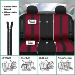 Striking Striped Seat Covers - Full Set Burgundy(Striking Striped Seat Covers Full Set Burgundy) -FH Group fb036 burgundy 7