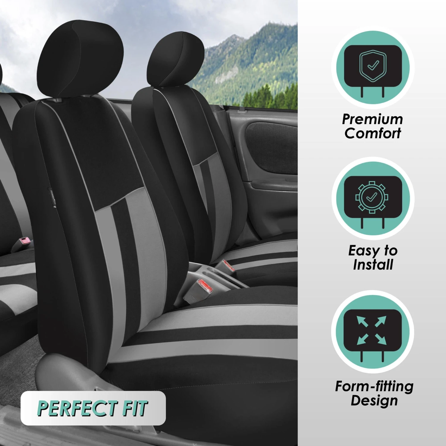 Striking Striped Seat Covers - Front Set Gray(Striking Striped Seat Covers Front Set Gray) 2 Striking Striped Seat Covers - Front Set Gray(Striking Striped Seat Covers Front Set Gray) - Image 2