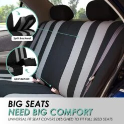 Striking Striped Seat Covers - Full Set Gray(Striking Striped Seat Covers Full Set Gray) -FH Group fb036 gray 4