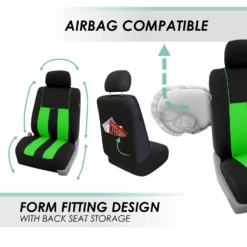 Striking Striped Seat Covers - Full Set Green(Striking Striped Seat Covers Full Set Green) -FH Group fb036 green 5