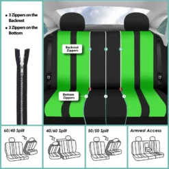 Striking Striped Seat Covers - Full Set Green(Striking Striped Seat Covers Full Set Green) -FH Group fb036 green 7