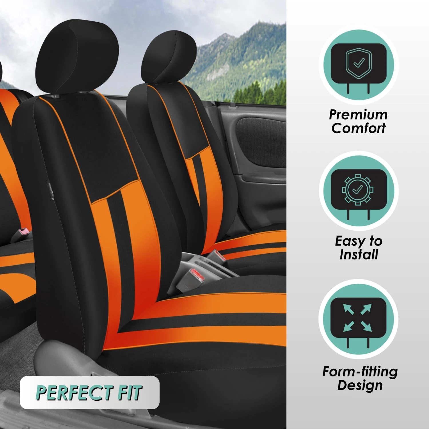 Striking Striped Seat Covers - Full Set Orange(Striking Striped Seat Covers Full Set Orange) 2 Striking Striped Seat Covers - Full Set Orange(Striking Striped Seat Covers Full Set Orange) - Image 2