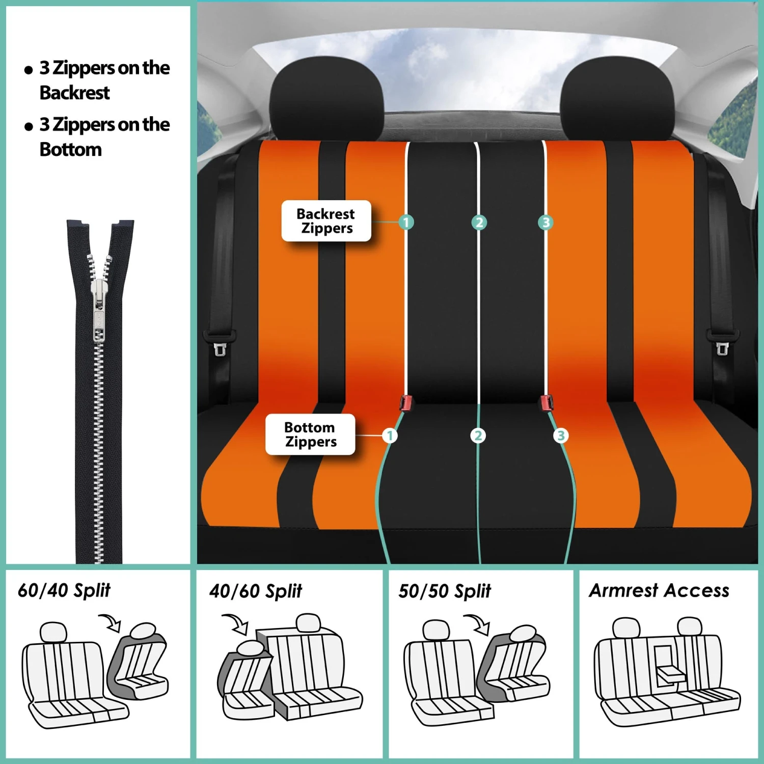 Striking Striped Seat Covers - Full Set Orange(Striking Striped Seat Covers Full Set Orange) 3 Striking Striped Seat Covers - Full Set Orange(Striking Striped Seat Covers Full Set Orange) - Image 3