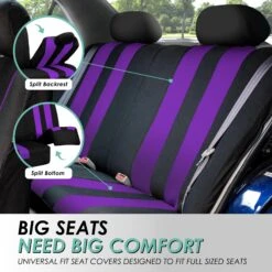 Striking Striped Seat Covers - Full Set Purple(Striking Striped Seat Covers Full Set Purple) -FH Group fb036 purple 4