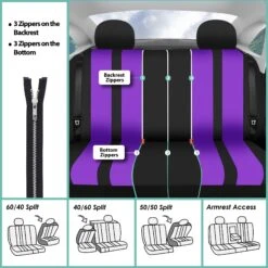 Striking Striped Seat Covers - Full Set Purple(Striking Striped Seat Covers Full Set Purple) -FH Group fb036 purple 7