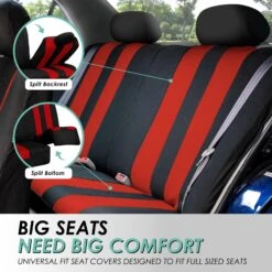 Striking Striped Seat Covers - Full Set Red(Striking Striped Seat Covers Full Set Red) -FH Group fb036 red 4